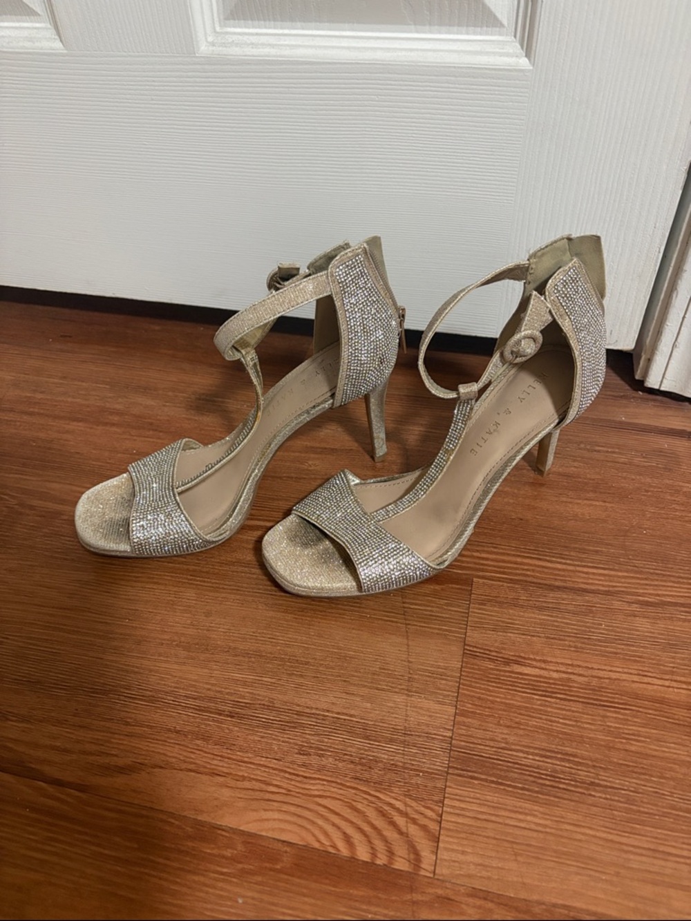 Kelly & Katie Gold Rhinestone T-Strap High Heels